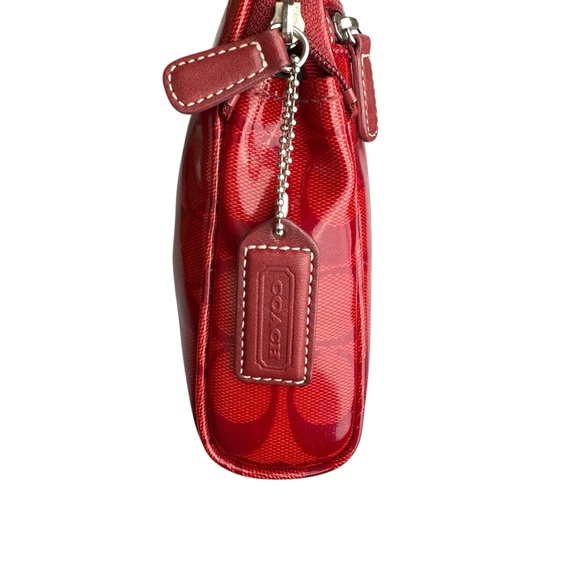 Coach Signature Red Patent Leather Accents Handbag Clutch Make up Case Women’s - Picture 10 of 17